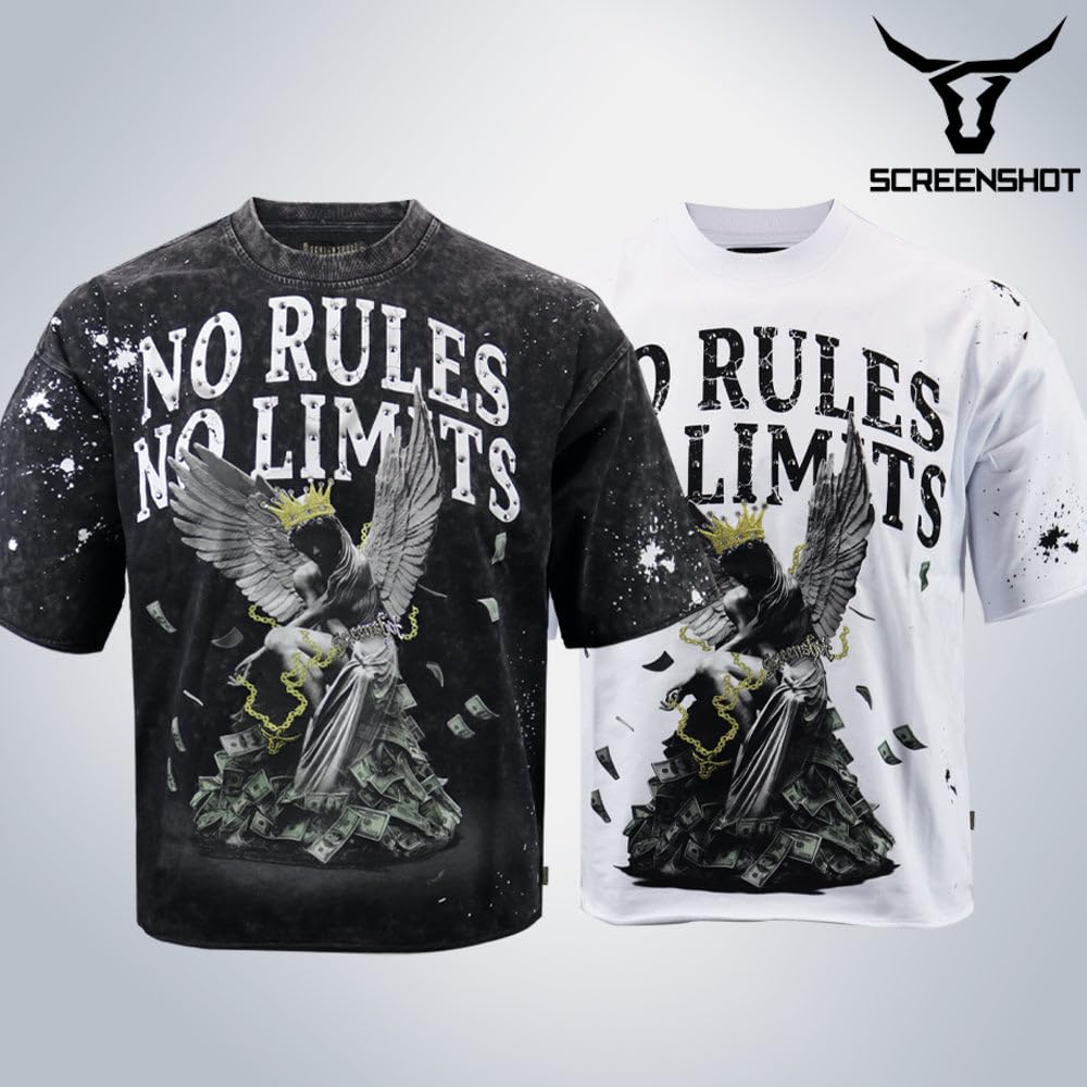 SCREENSHOT Mens Oversized Heavyweight Premium 260GSM 100% Cotton Cropped Boxy Streetwear Fit Rhinestone Designer Tee