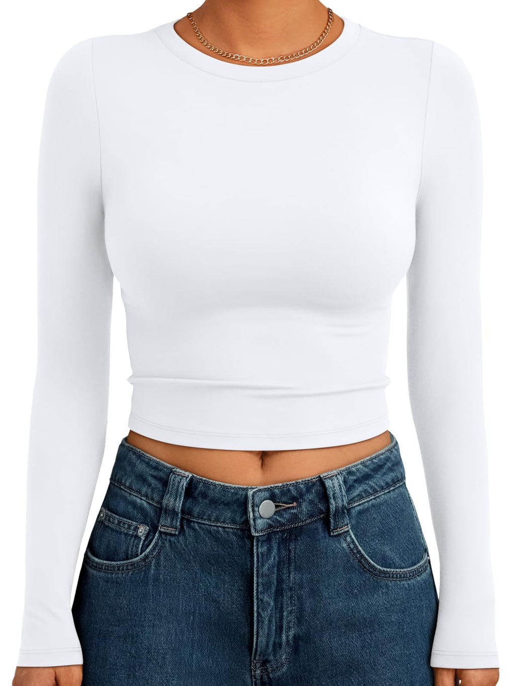 Trendy Queen Womens Long Sleeve Crop Tops Basic Slim Fitted Shirts Spring Fashion Outfits 2026 Teen Girl Clothes
