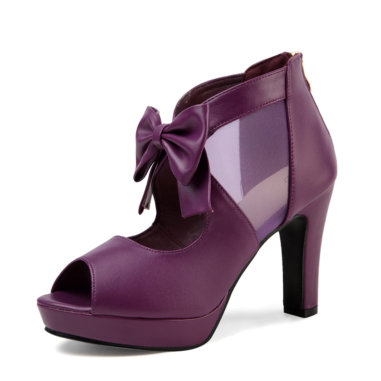 GATUXUS Open Toe Women Platform High Heel Shoes Bows Strappy Sandals