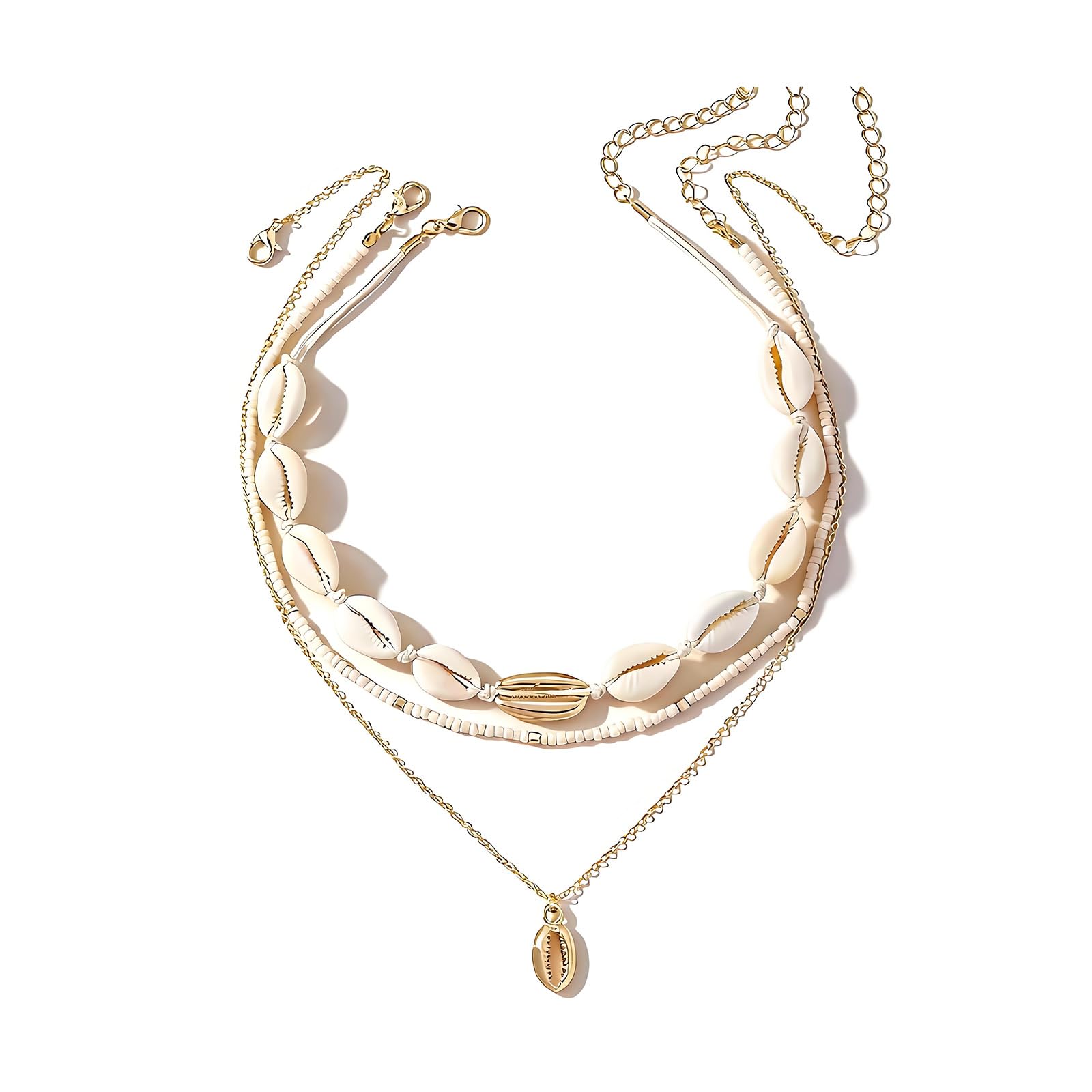 YANCHUN Shell Necklace Beach Jewelry for Women Sea Shell Necklace Layered Gold Shell Charm Necklaces Summer Outfits for Women Beach Fashion Accessories