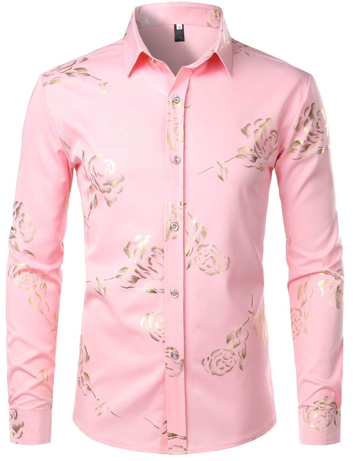 ZEROYAA Mens Hipster Rose Printed Slim Fit Long Sleeve Dress Shirts Prom Performing Shirts