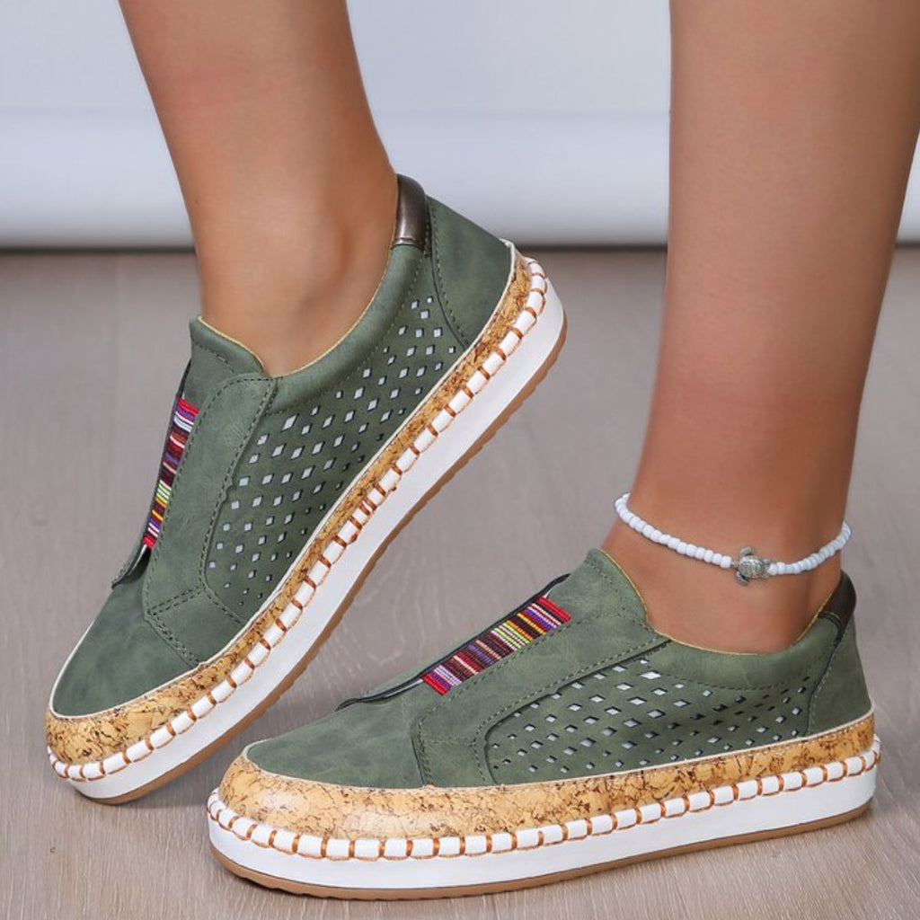 Women's Casual Slip-On Walking Sneakers with Cork Trim Detail