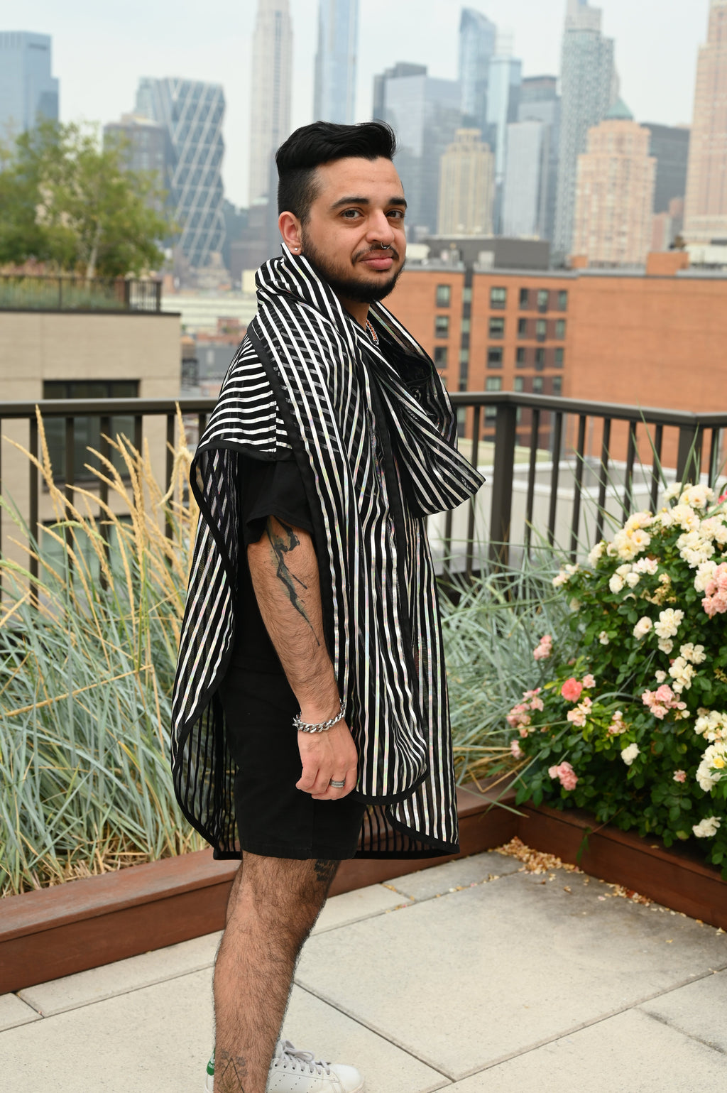 Translucent Striped Scarf Unisex Reversible Top