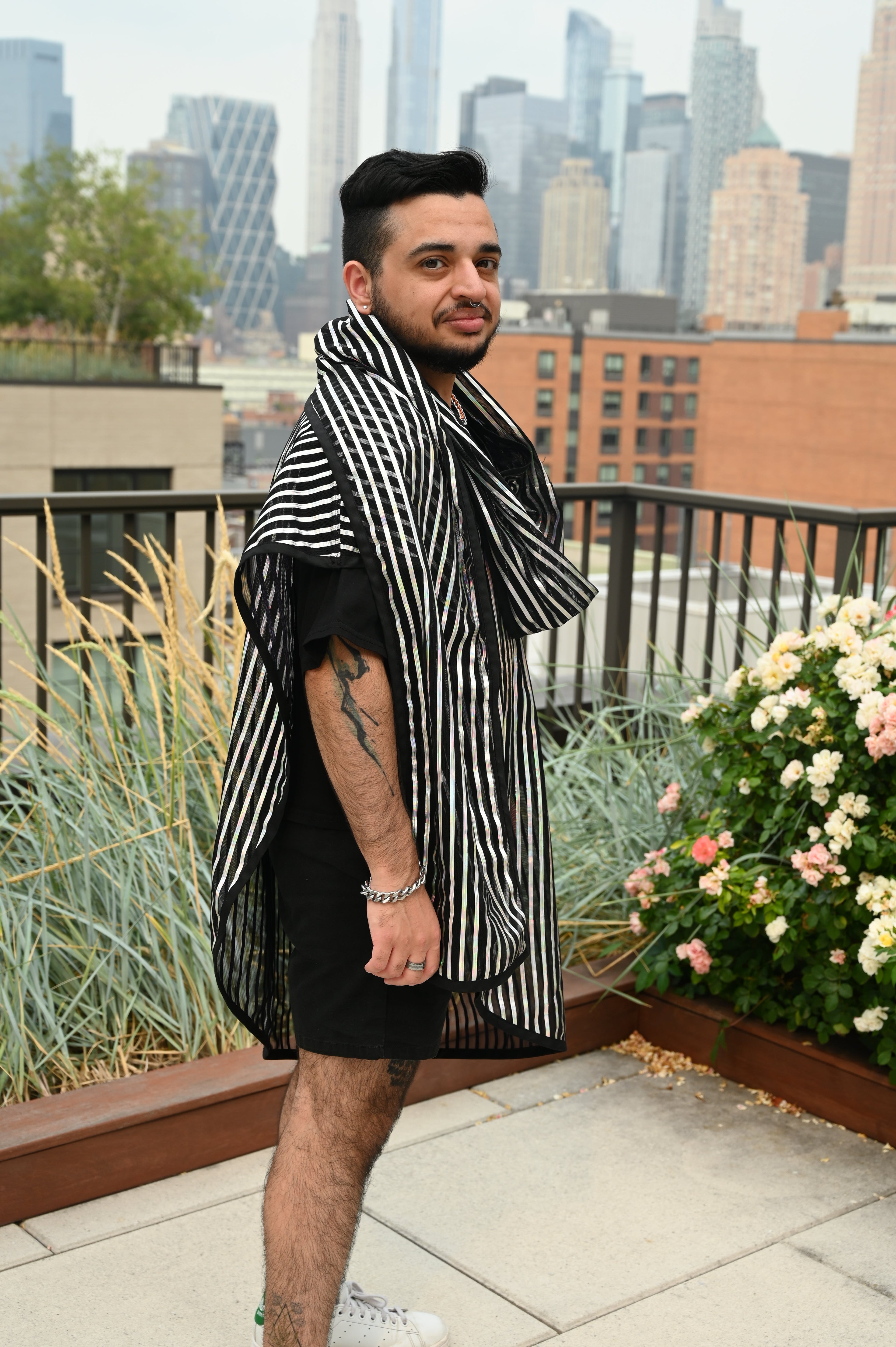 Translucent Striped Scarf Unisex Reversible Top