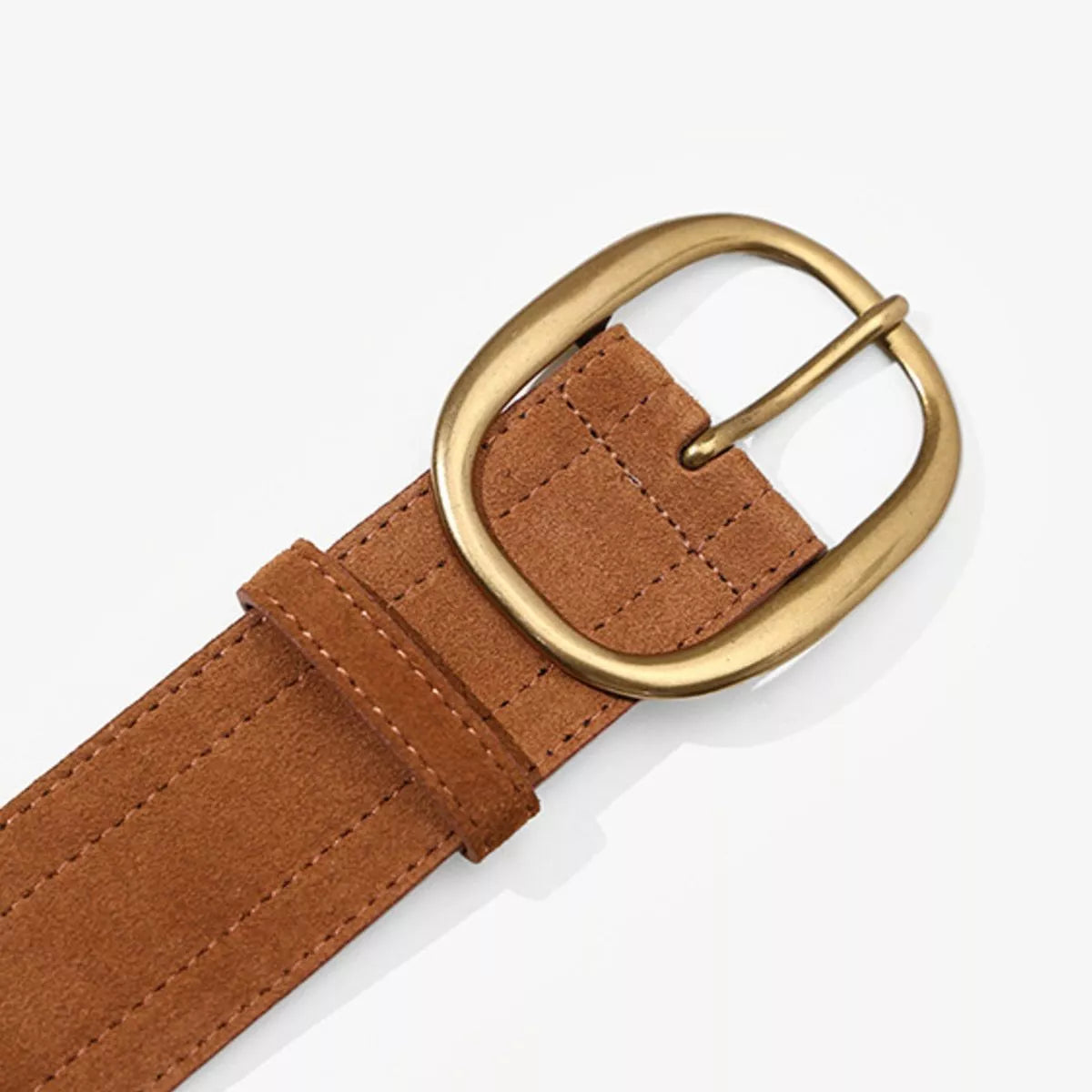 Wide Tan Suede Leather Belt with Gold Tone Oval Buckle