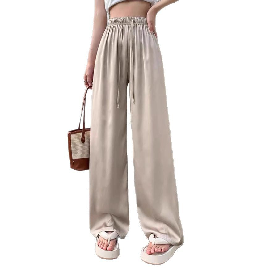 Women's Pants Summer Floral High Waist Leisure  Silk Satin Wide Leg straight pants