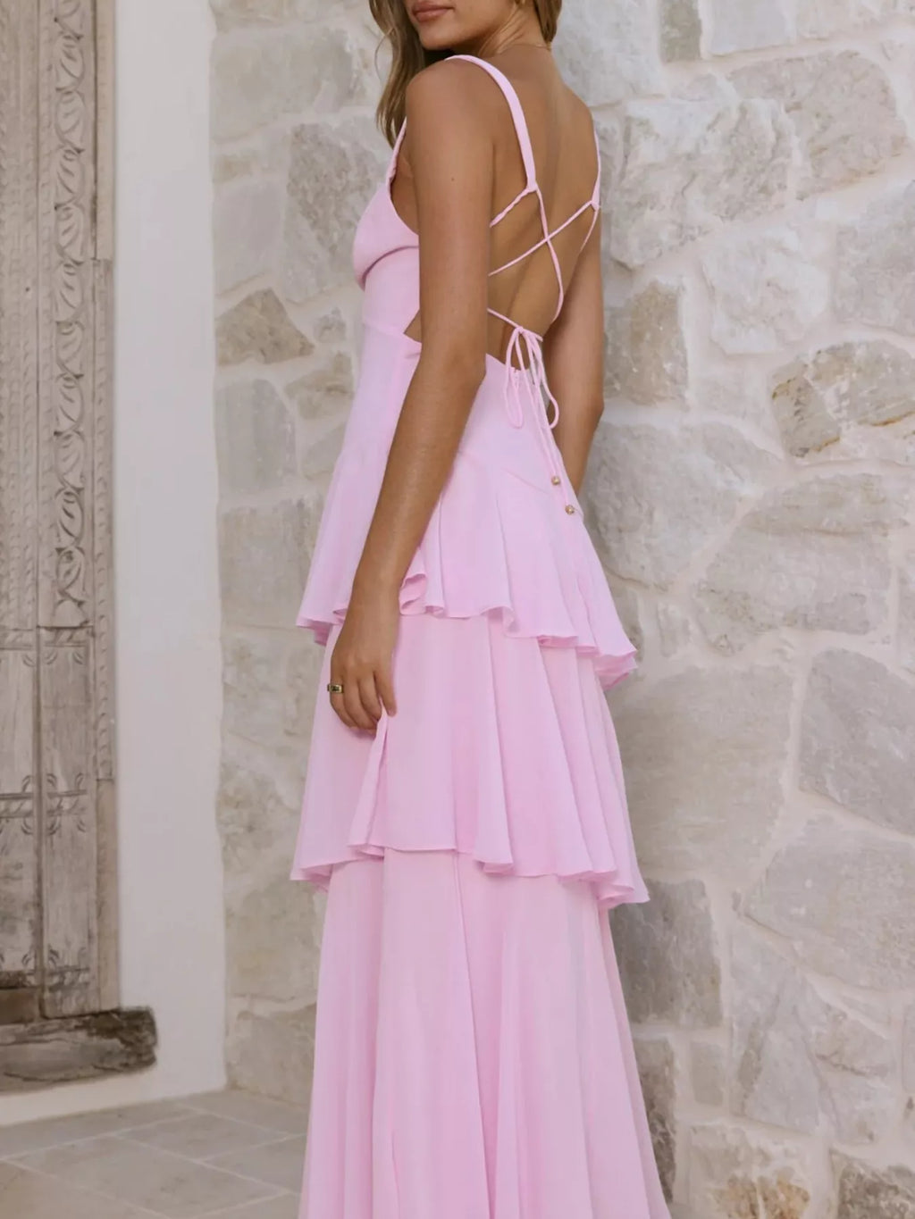 Yellow Sleeveless Ruffled Tiered Maxi Dress for Summer Events
