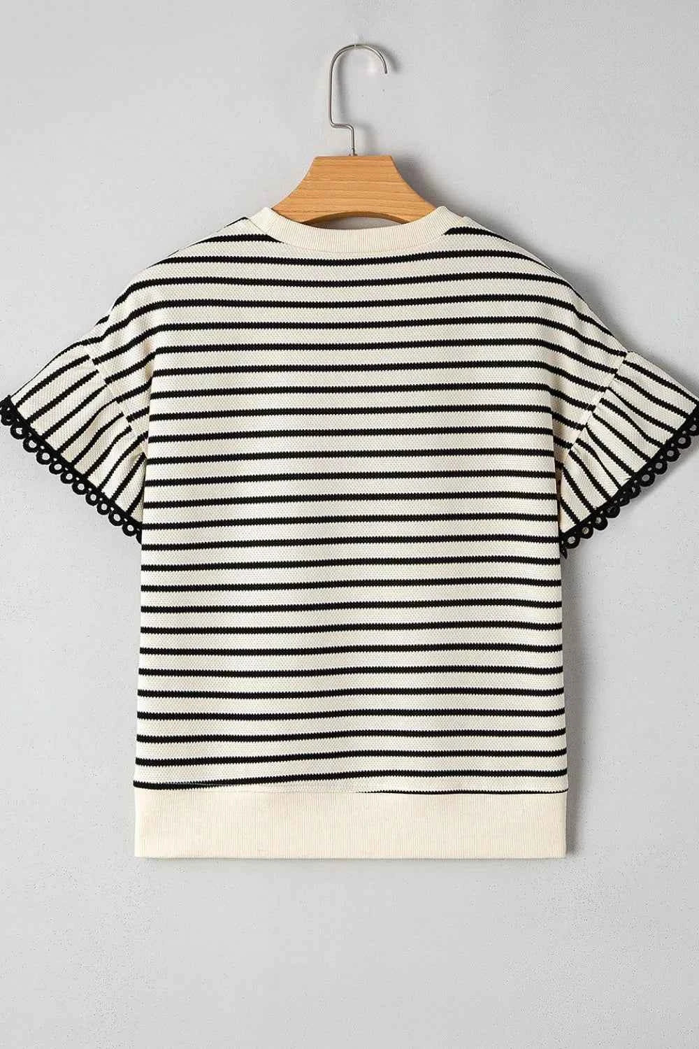 Striped Ruffle Sleeve Round Neck Blouse