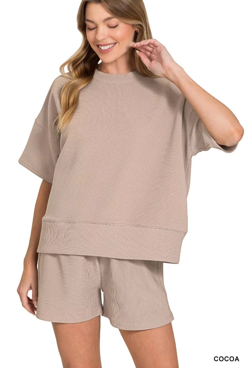 Zenana Ribbed Tee & Shorts Set – Comfy Casual