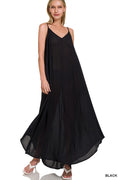 Zenana Woven Crinkle Cami Maxi Dress Black