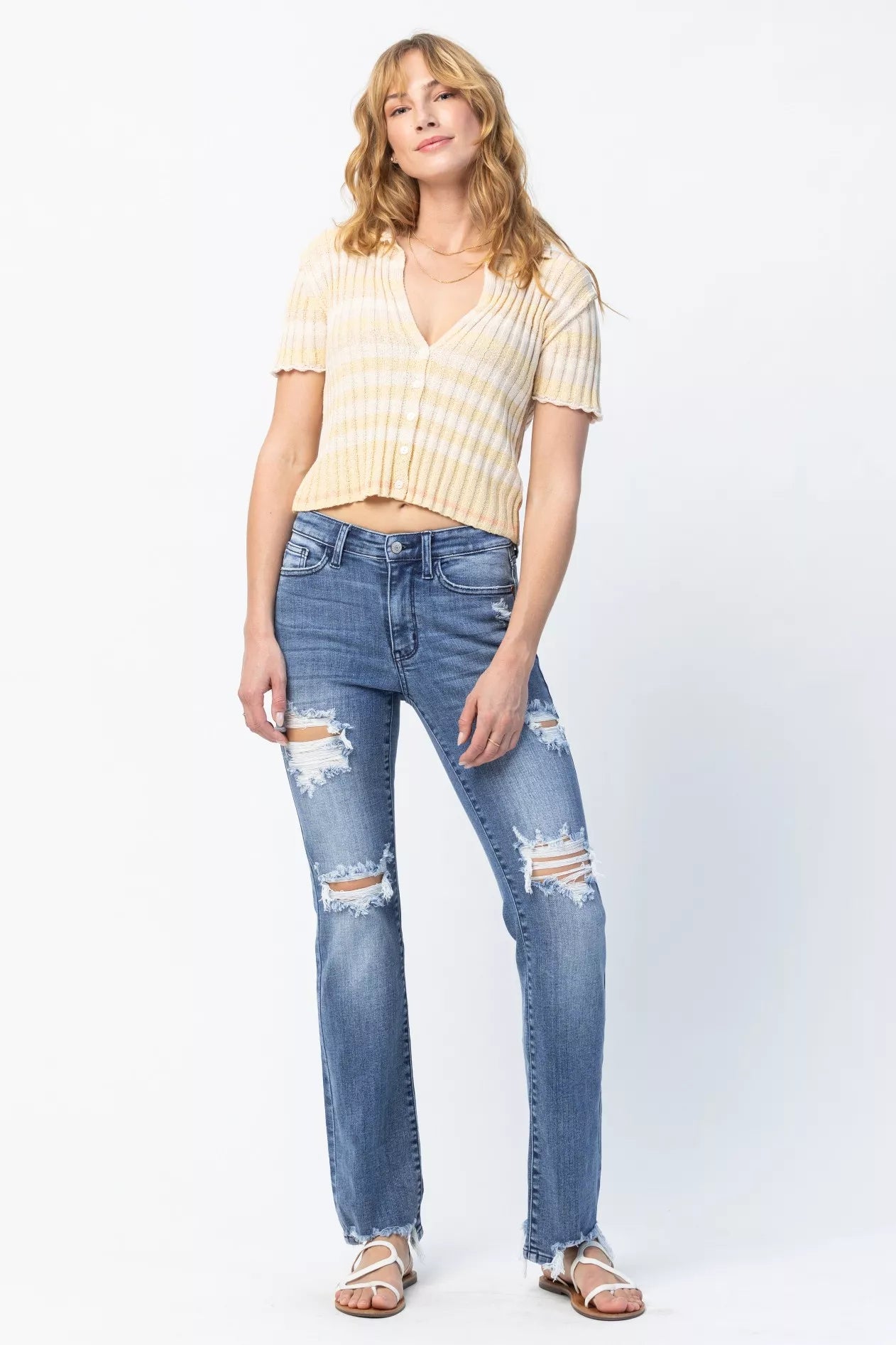 Judy Blue Plus Size Mid Rise Destroyed Straight Jeans Distressed Everyday Look For Women