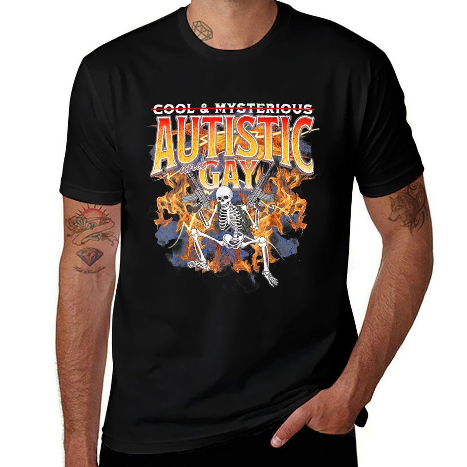 Autism Meme Funny Tism Skeleton Autistic And Gay Humor  High-quality Stitching T-Shirt
