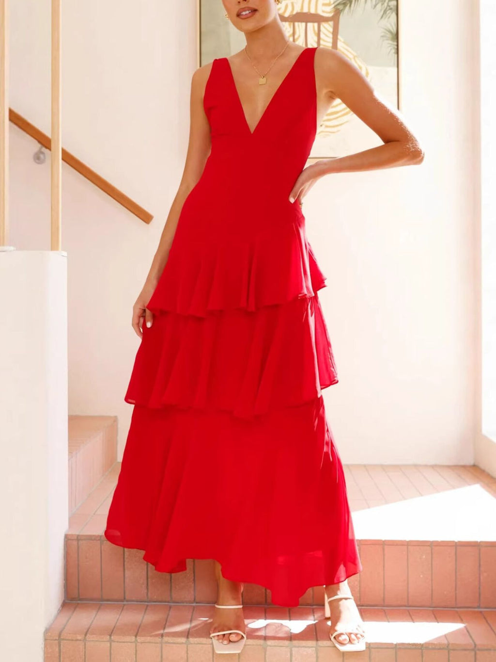 Yellow Sleeveless Ruffled Tiered Maxi Dress for Summer Events