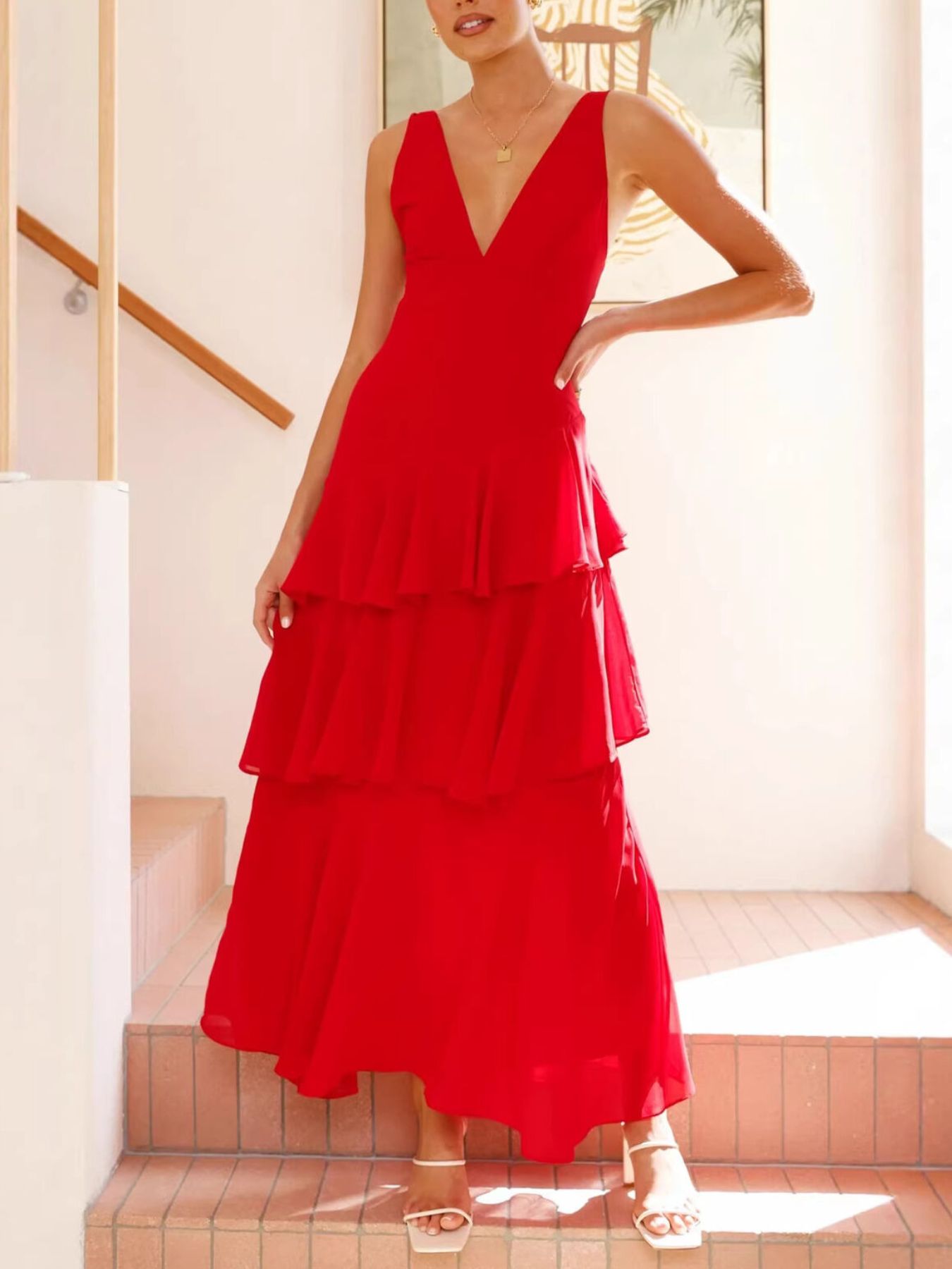Yellow Sleeveless Ruffled Tiered Maxi Dress for Summer Events