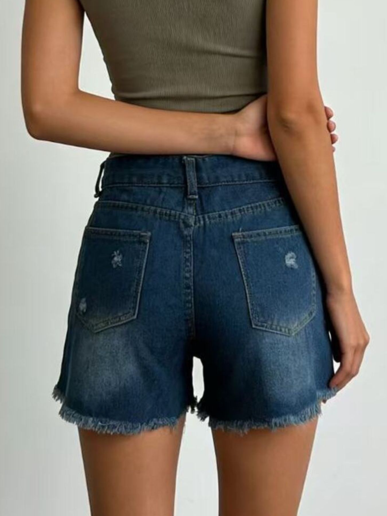 Women's High Rise Distressed Frayed Hem Denim Shorts