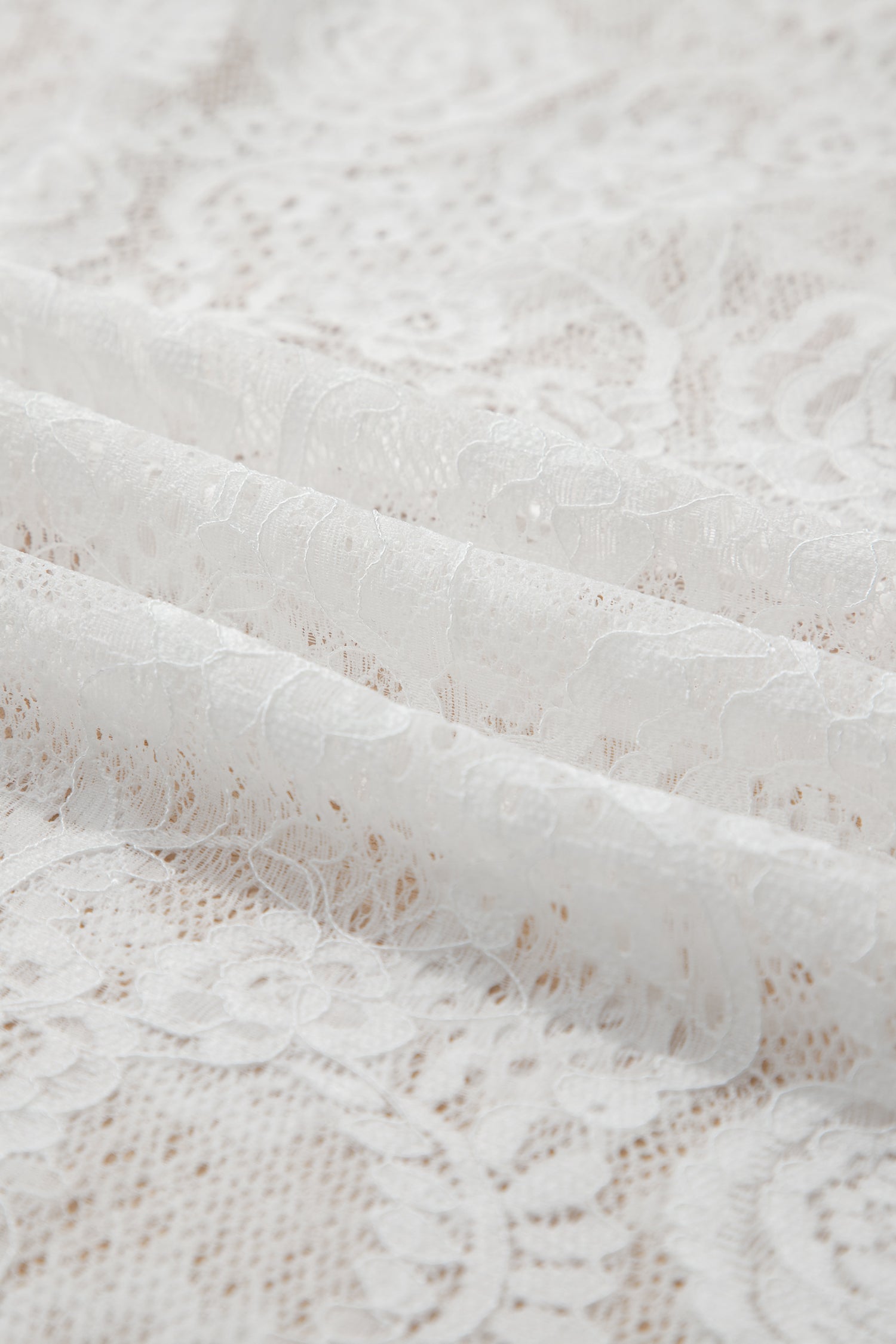 White Tie Spaghetti Straps Floral Lace Overlay Long Dress