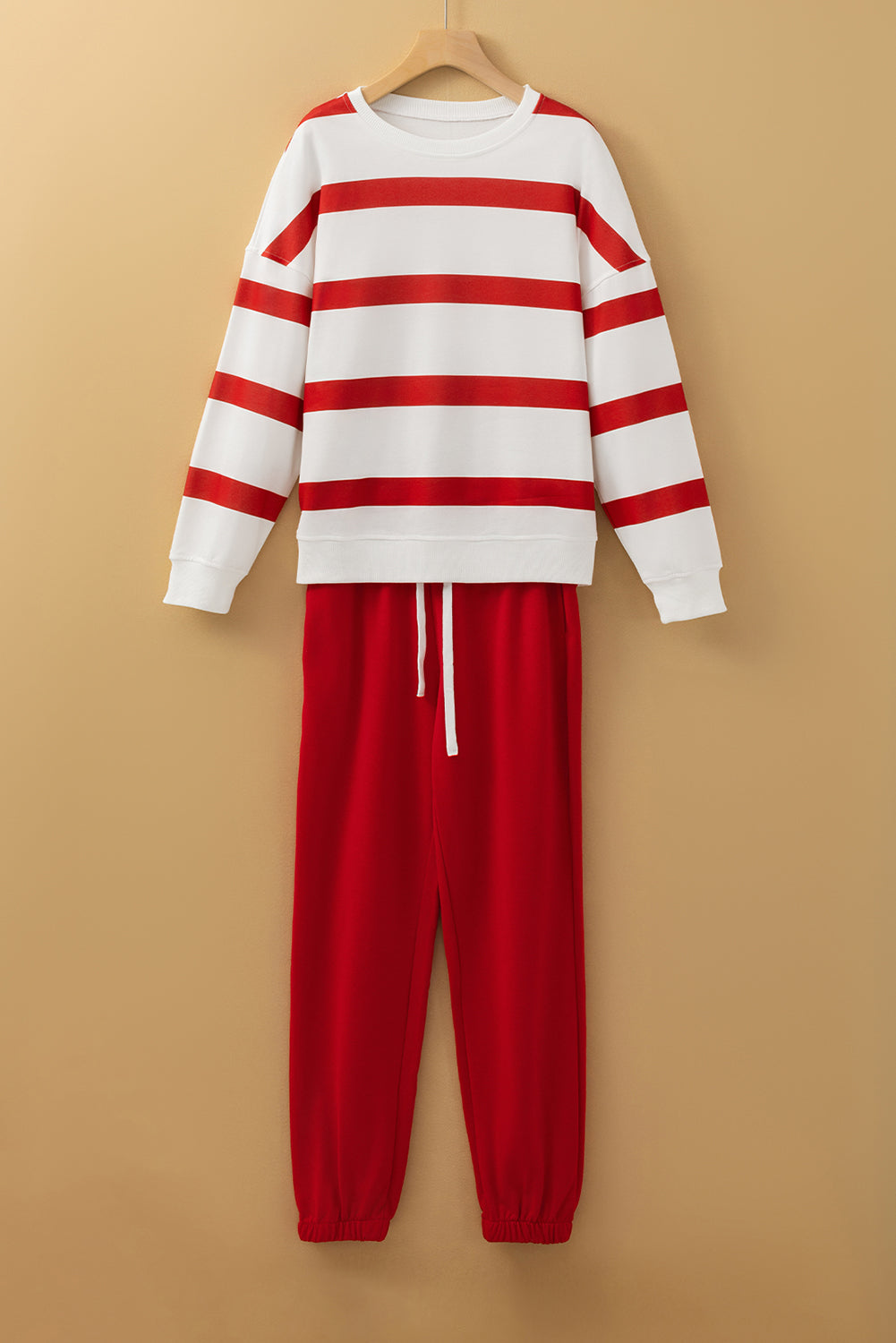 Light French Beige Striped Two-Piece Set