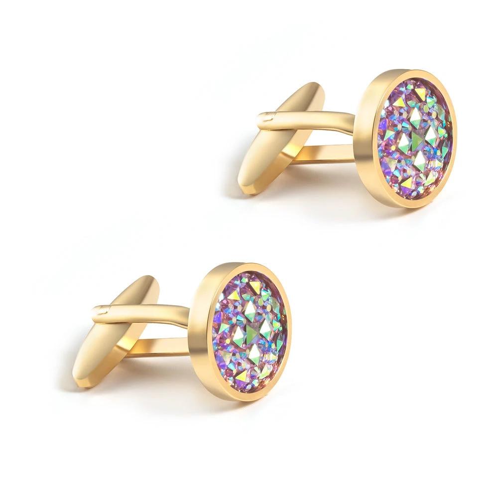 Men's Round Inlaid Rhinestone Cufflinks