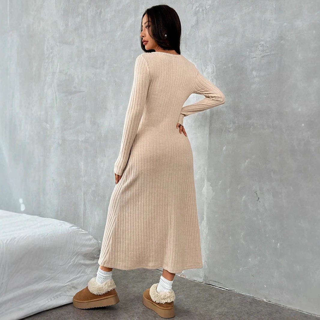 Slim V-neck Solid Color Dress Sweater