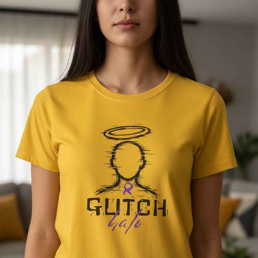 Glitch Halo Women’s Epilepsy Awareness T-Shirt – Purple Ribbon Awareness Tee