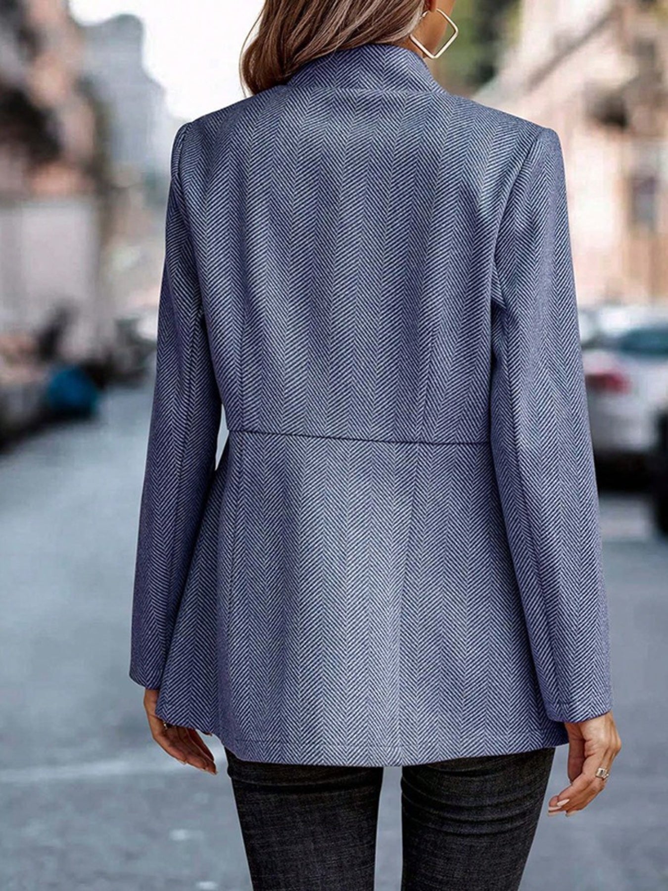 Women's Slim Fit Herringbone Open Front Blazer Jacket