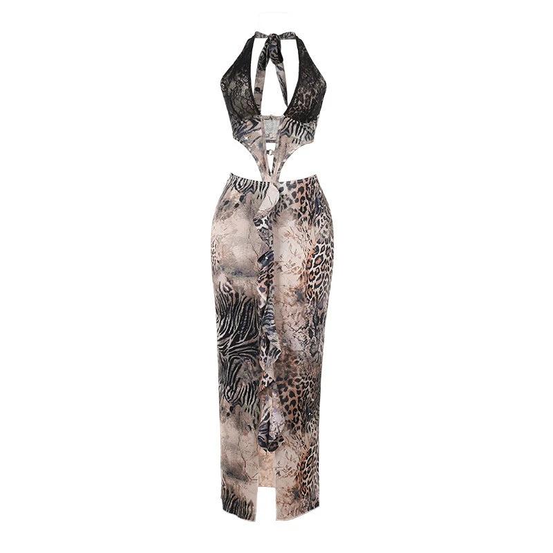 Elegant Sexy Leopard Print Hot Girl Hip cut out Dress