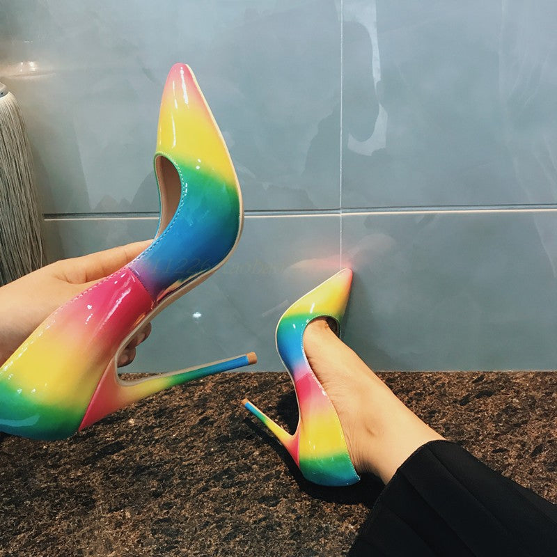 Rainbow super high heels See size chart under “more details”