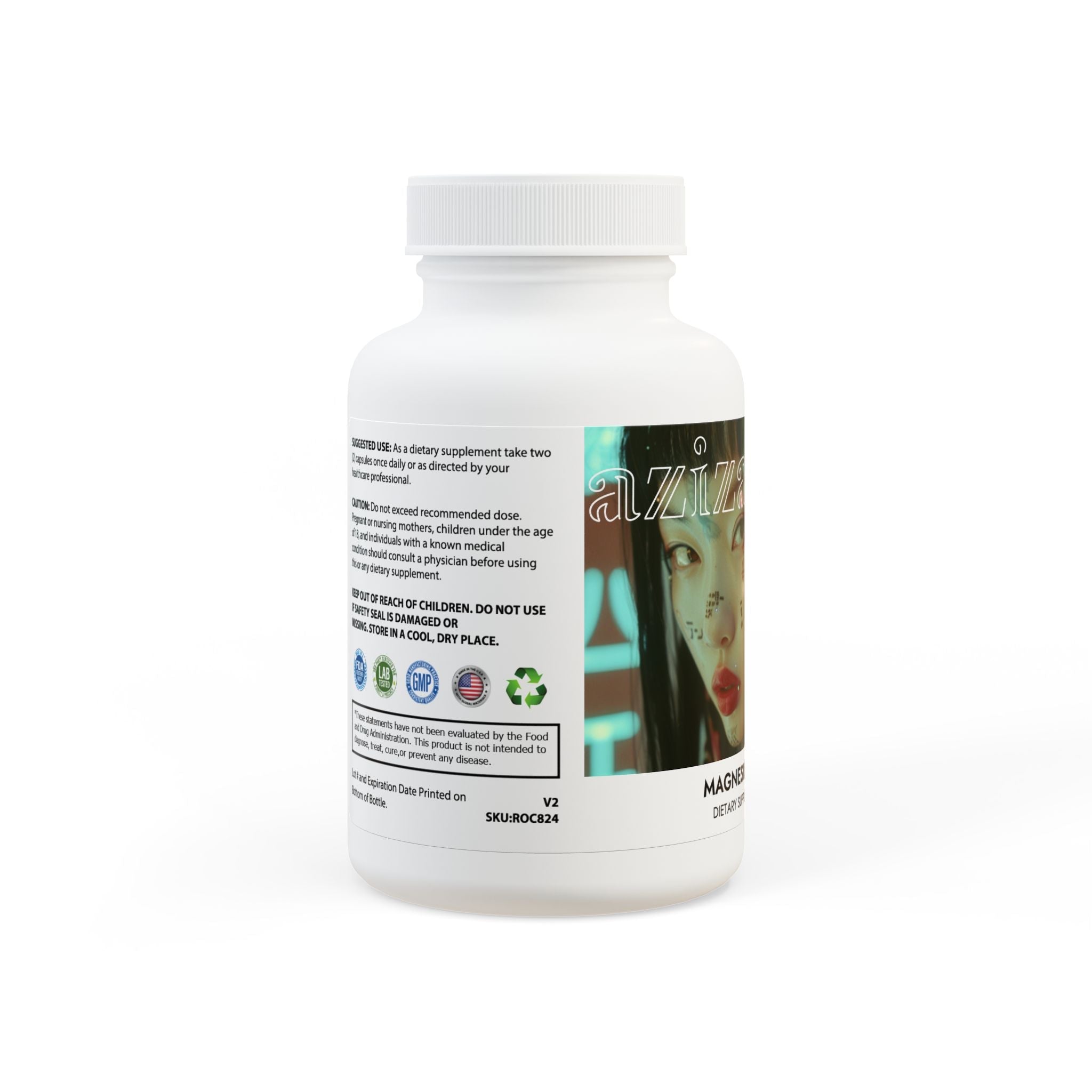 Magnesium Glycinate Supplement (60 Capsules) by Aziza & Fae