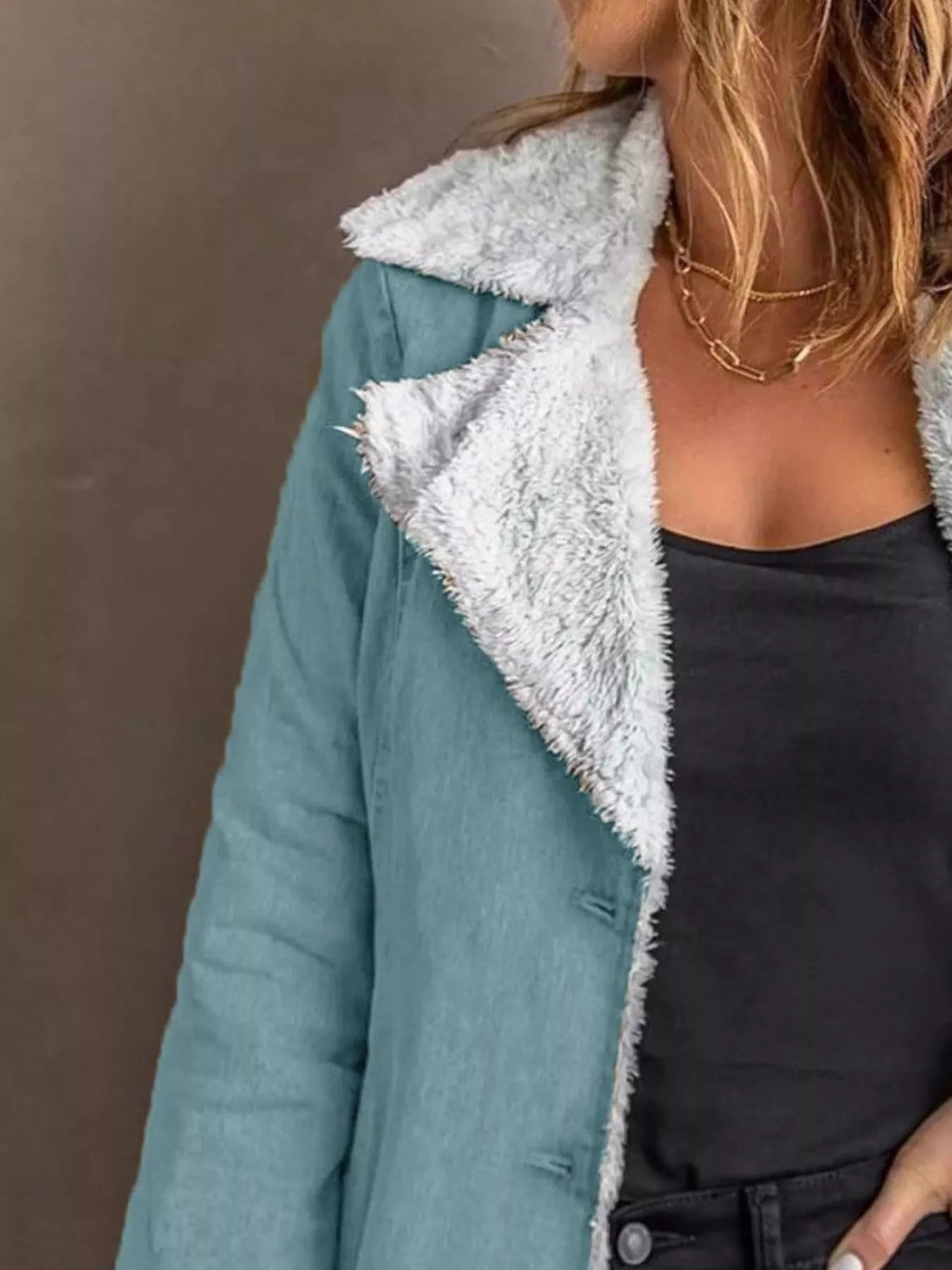 Women's Grey Button Up Jacket with Soft Sherpa Lining