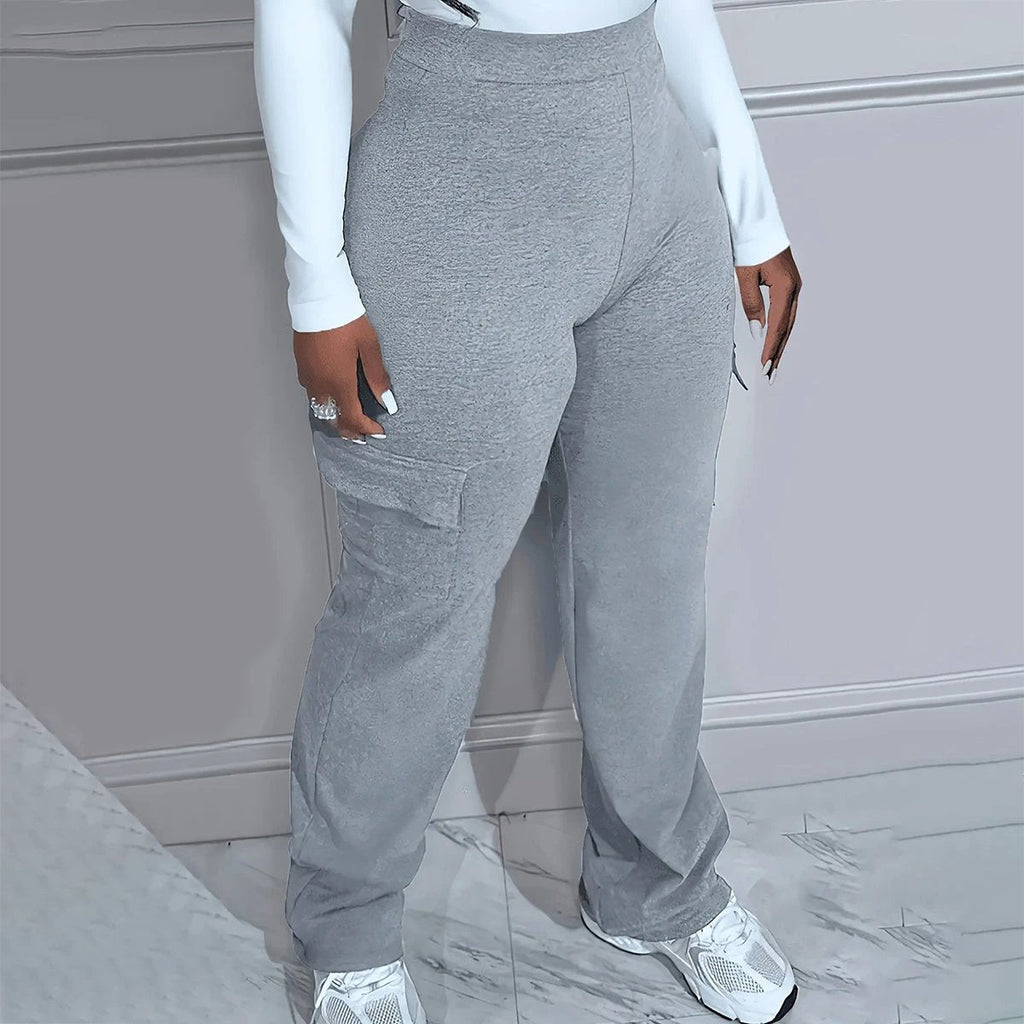 Plus Size Solid Color Simple cargo  Knitted Women's Trousers