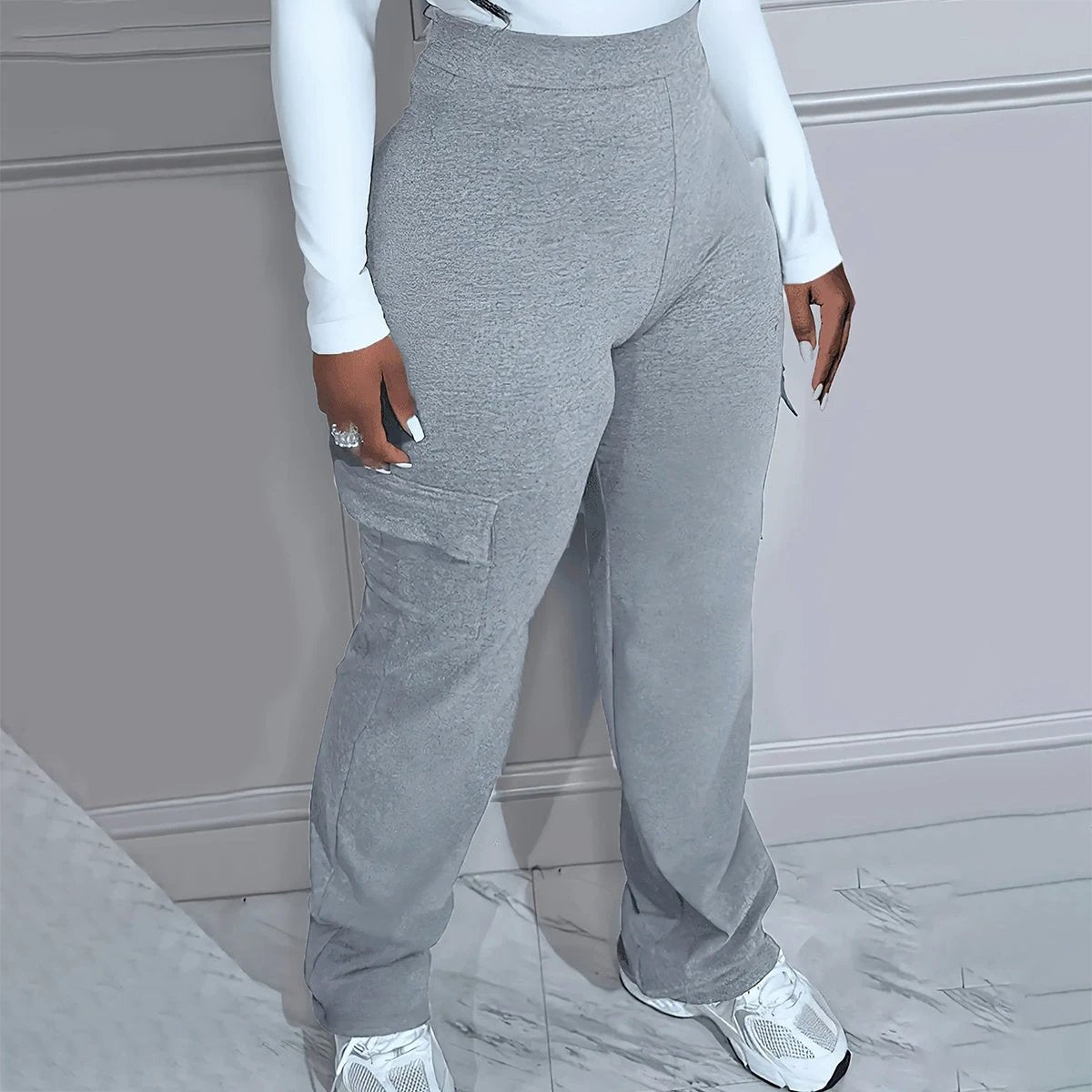 Plus Size Solid Color Simple cargo  Knitted Women's Trousers
