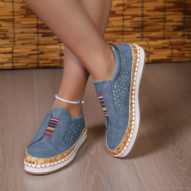 Women's Casual Slip-On Walking Sneakers with Cork Trim Detail