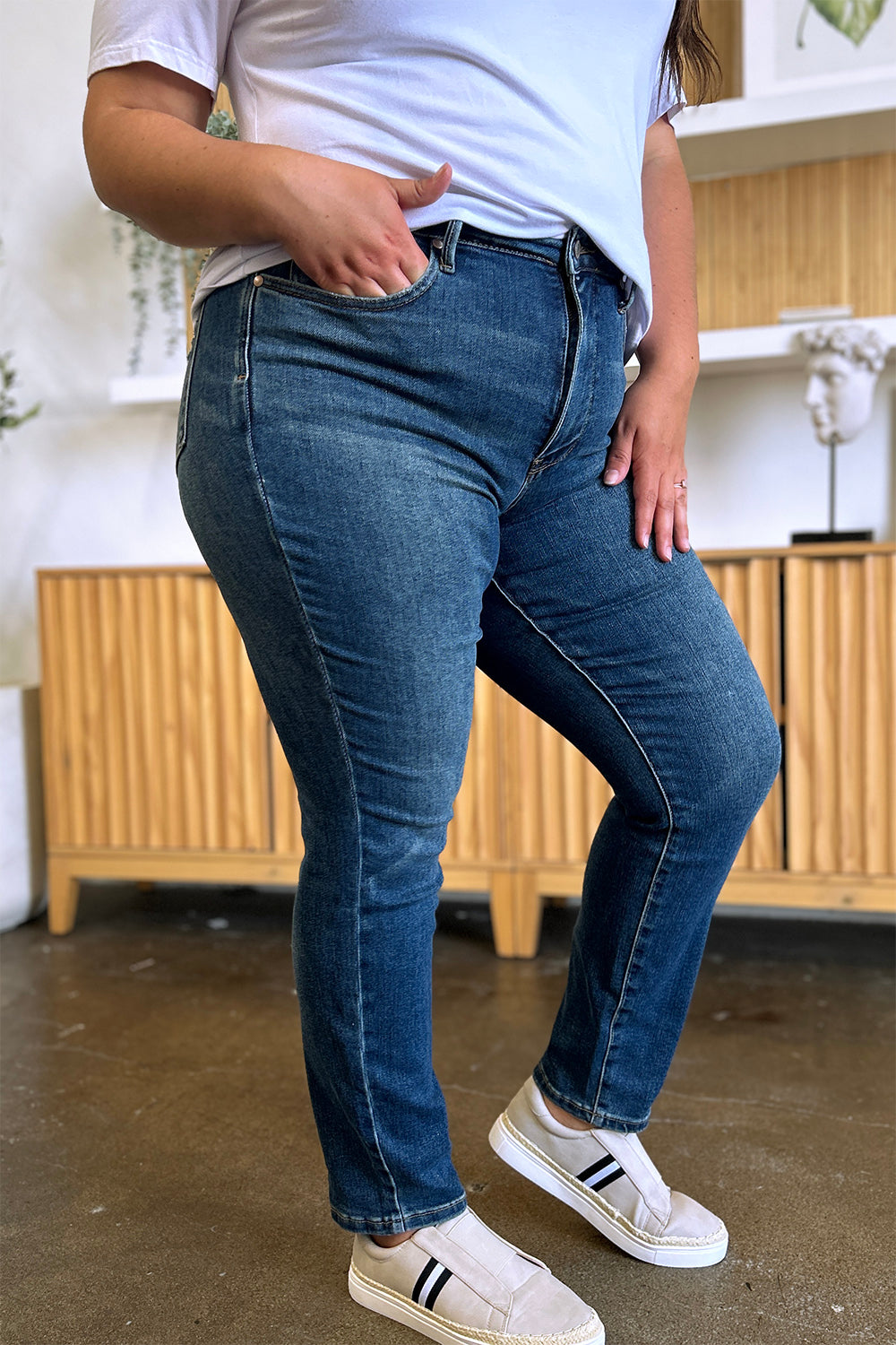 Judy Blue Tummy Control High Waist Slim Jeans For Women Full Size Midsection Smoothing Figure Flattering