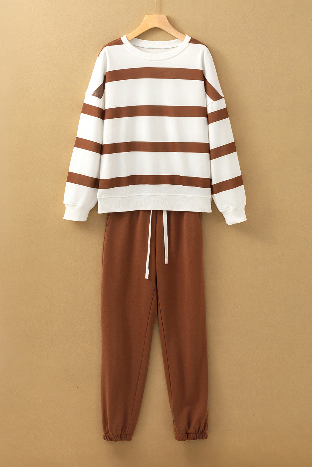 Light French Beige Striped Two-Piece Set
