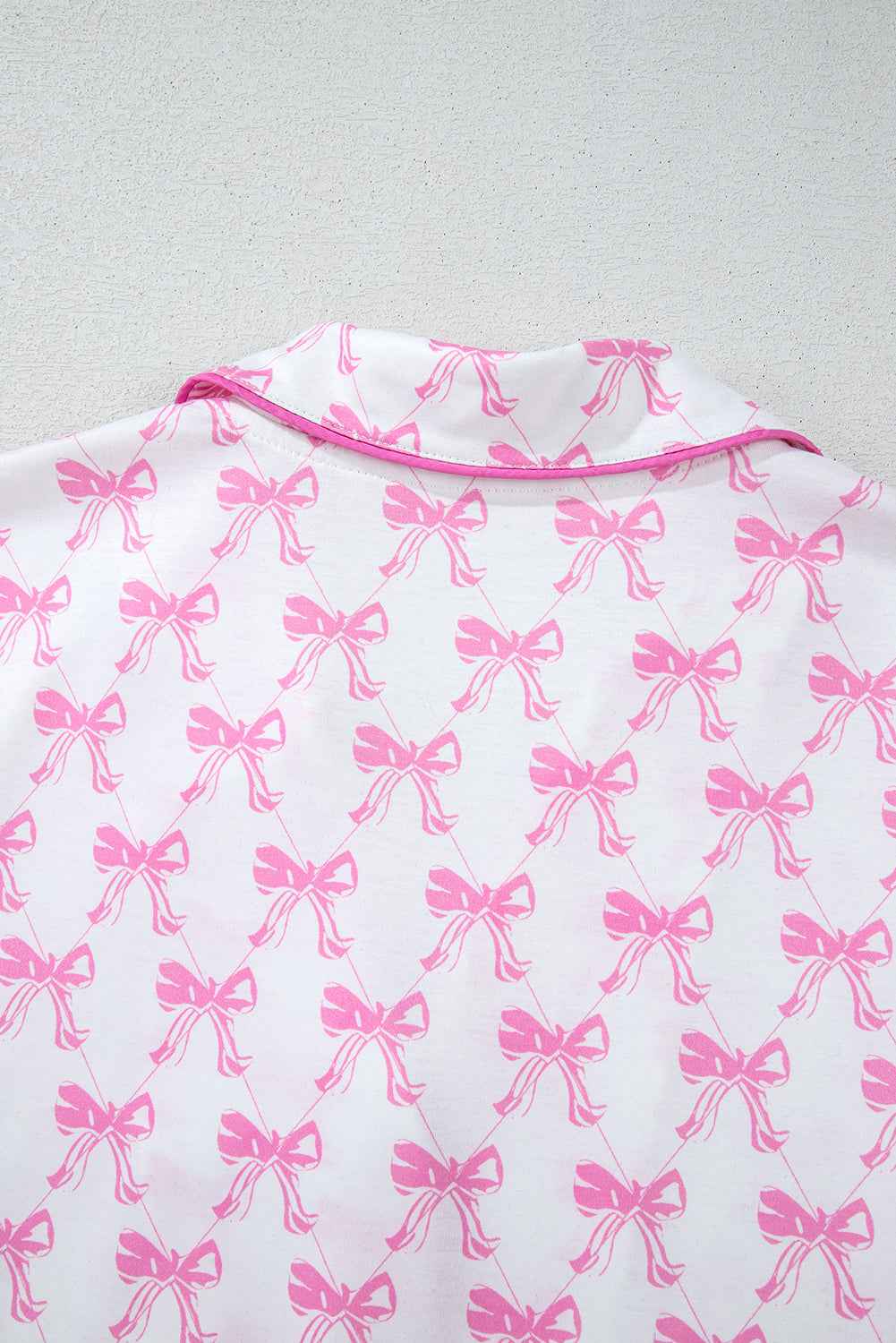 Pink Bowknot Print Ruffle Hem Pajamas