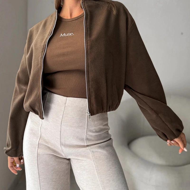 Women's Off-shoulder Round Neck Lantern Sleeve Short Coat