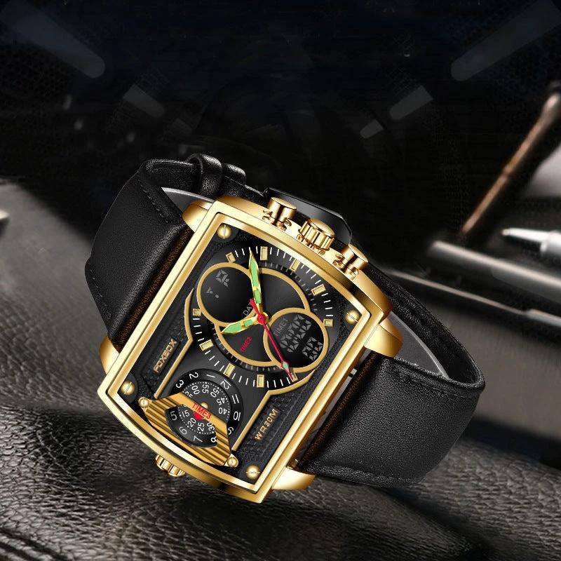 Quartz Electronic Dual Display Multi-function Square Watch