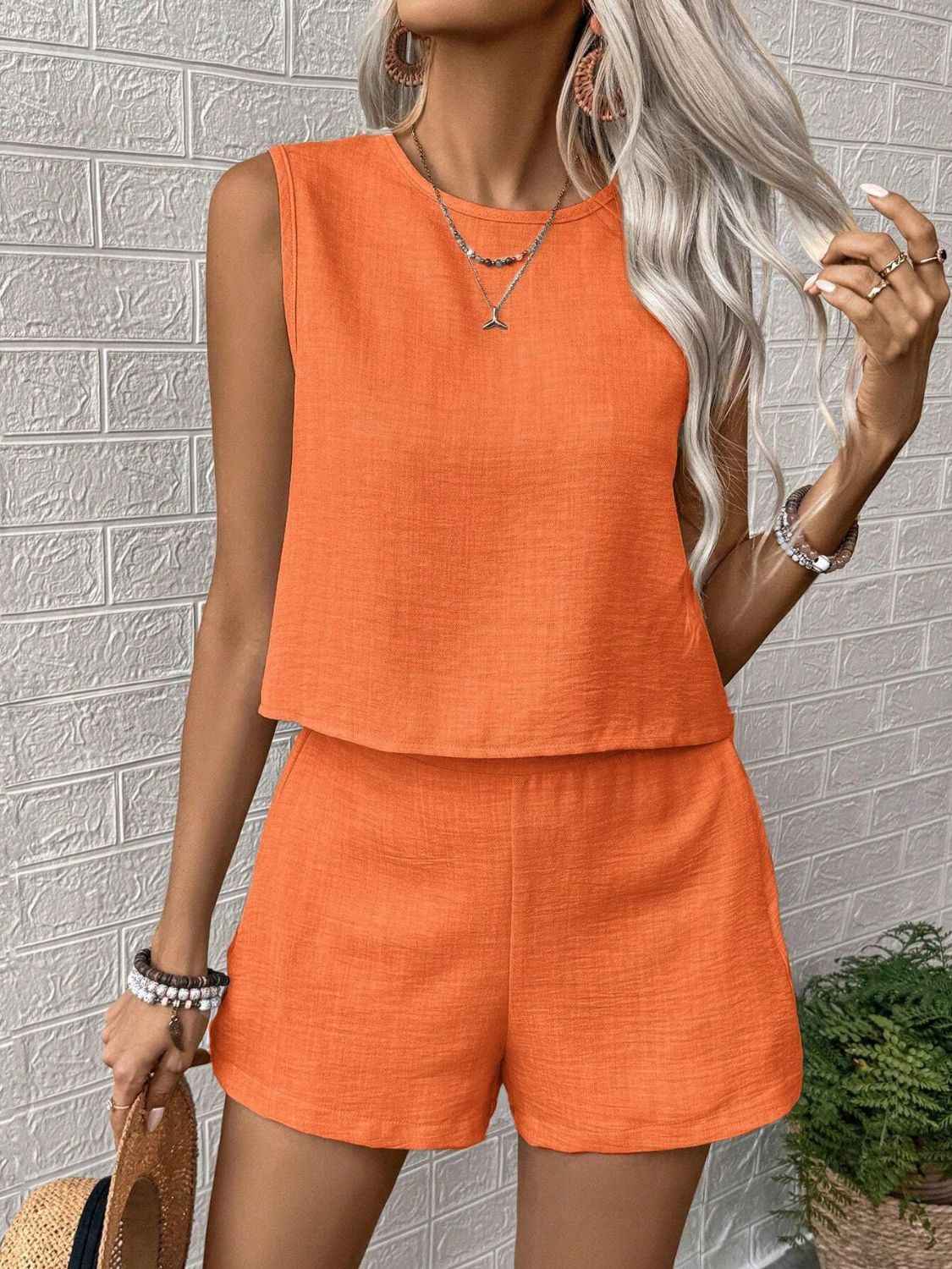 Round Neck Sleeveless Top & Shorts Set