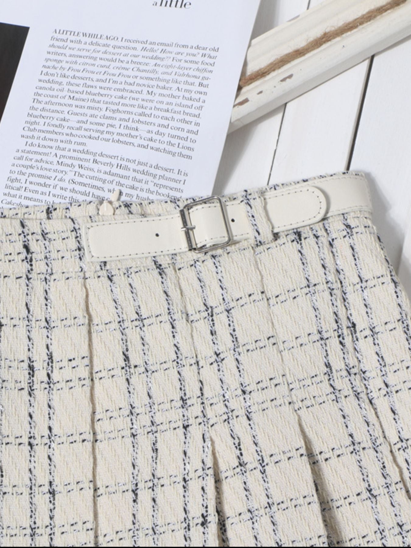Women's Pleated Plaid Mini Skirt with Buckle Detail