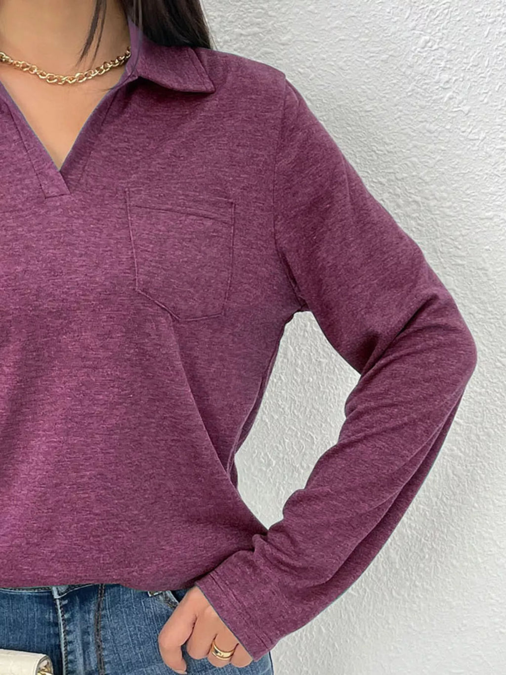 Women's Long Sleeve Polo Shirt Casual V-Neck Pullover Top
