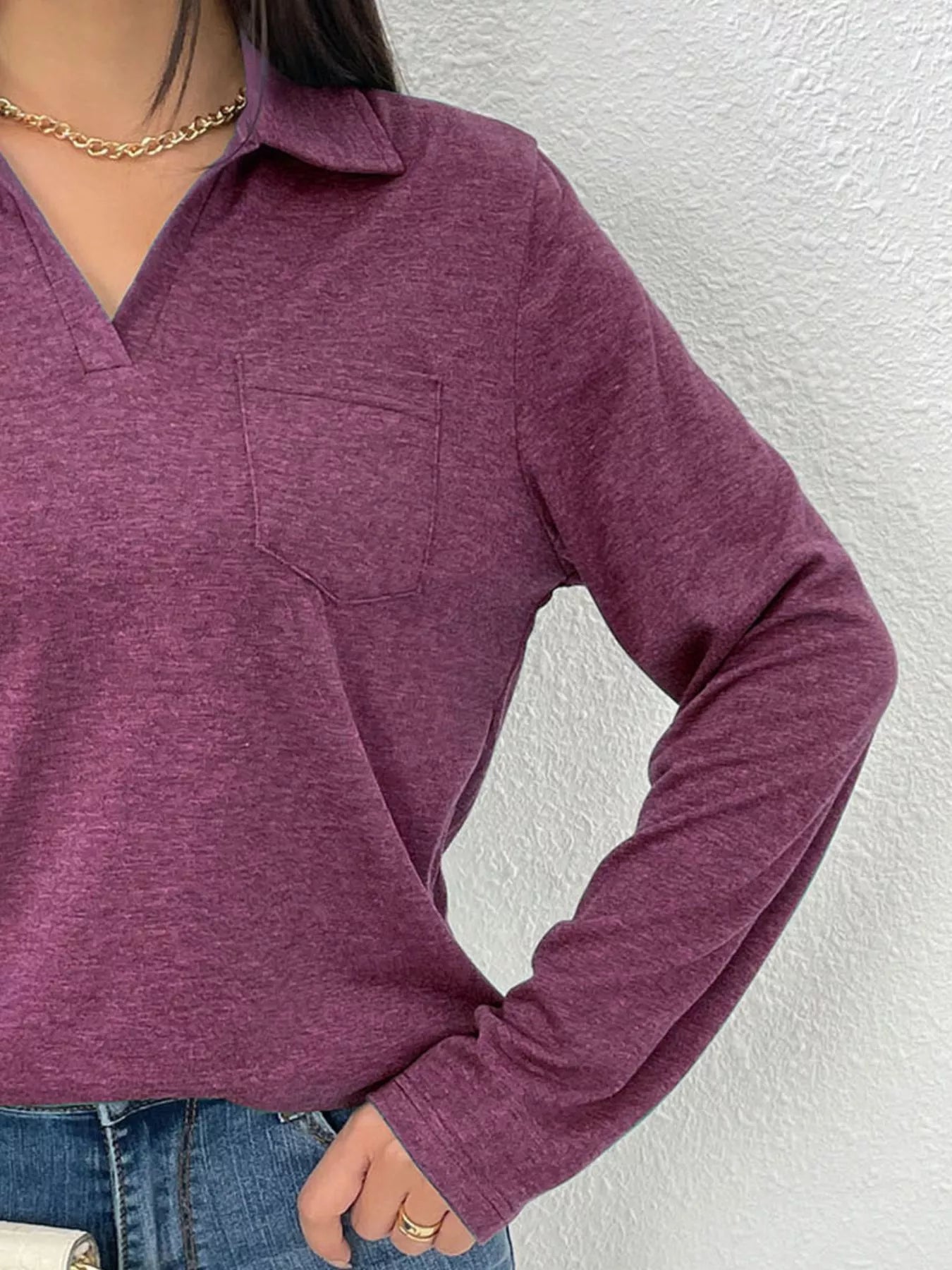 Women's Long Sleeve Polo Shirt Casual V-Neck Pullover Top