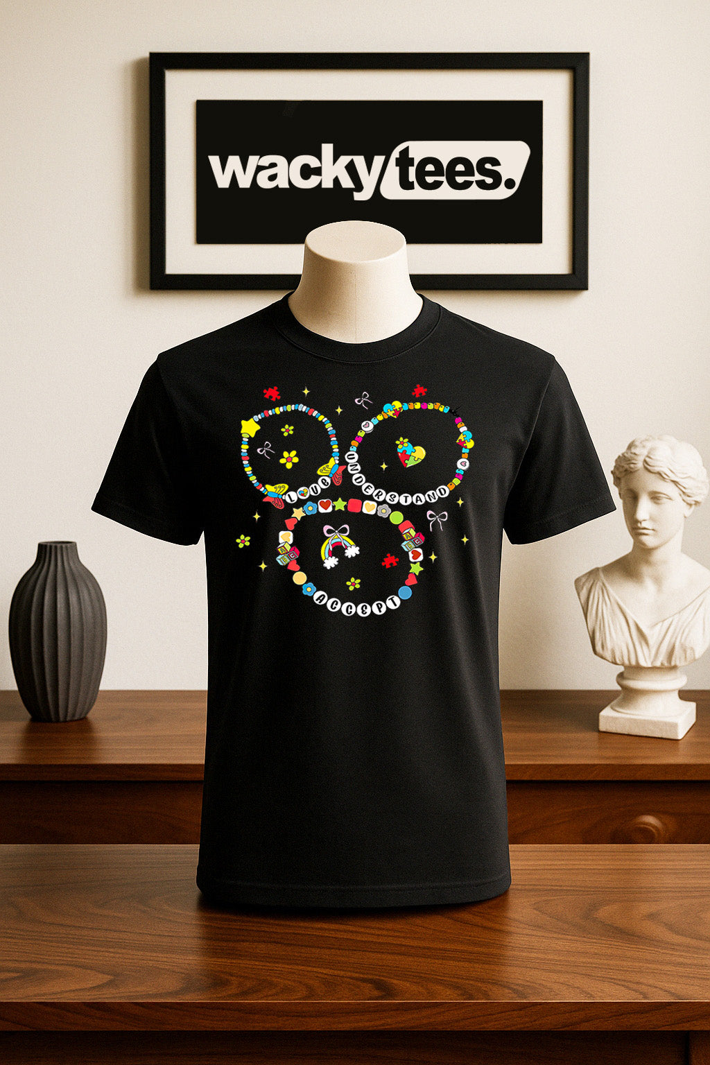 Friendship Bracelets Love Understand and Accept Autism Awareness Graphic Tee Shirt