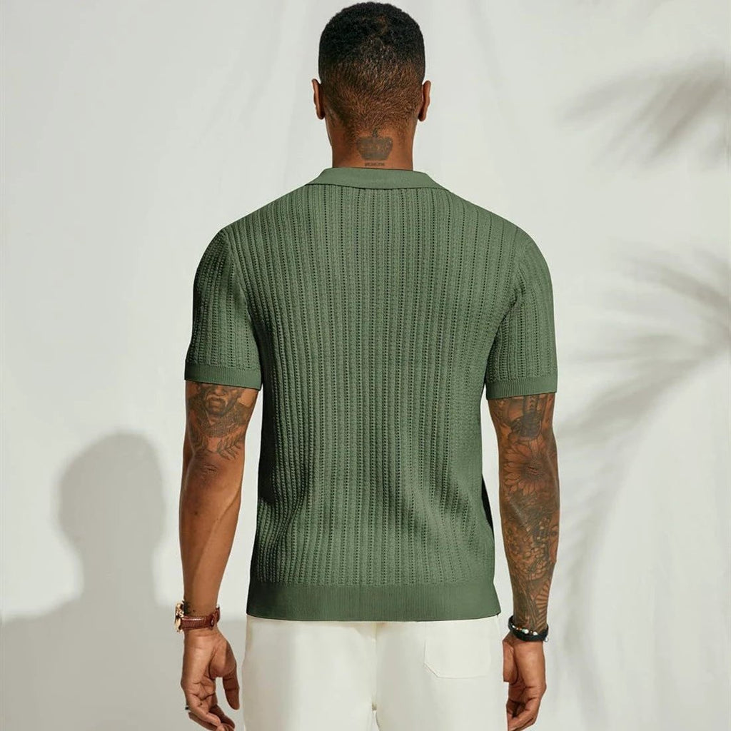 Summer Cool Knitted Men's Shirt Short Sleeved Lapel Solid Color