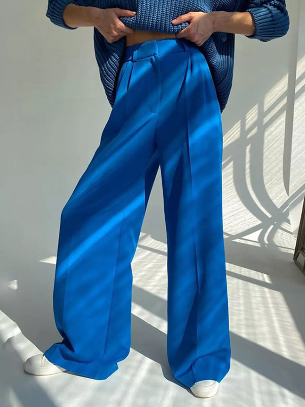Women's High-Rise Wide Leg Pleated Pants – Relaxed Floor Length