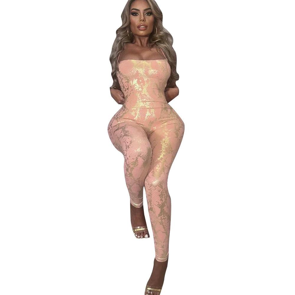 Sleeveless Backless Sexy Hot Girl Style Strap Metallic Gloss Jumpsuit