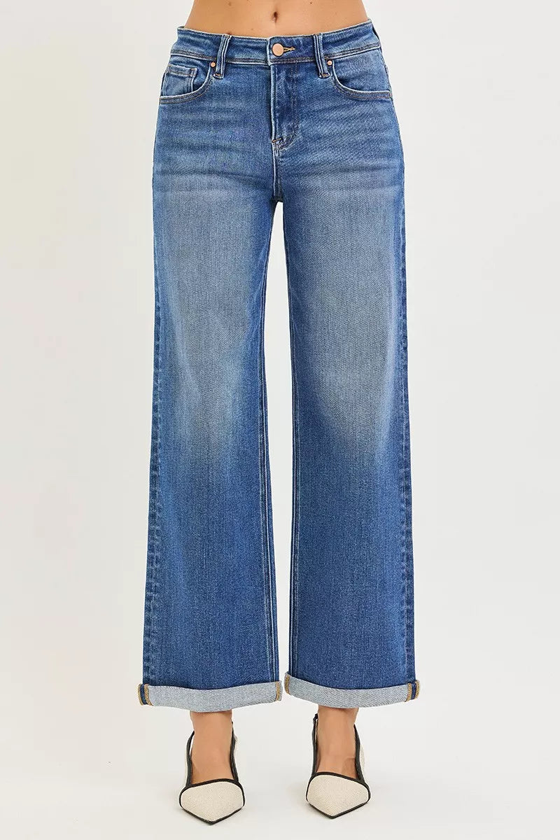 RISEN Plus Size High Rise Jeans With Relaxed Fit Ankle Straight Cuff For Everyday Comfort