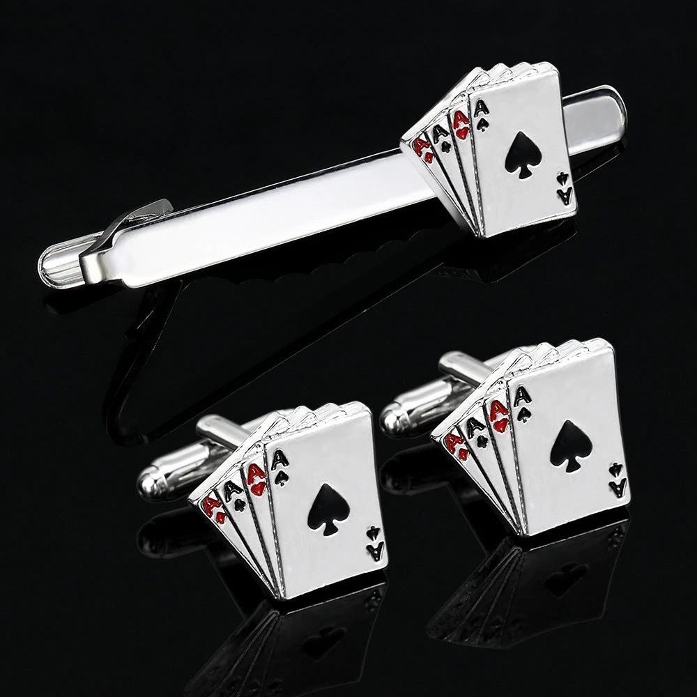 Men's Poker Cufflinks and Tie Clip