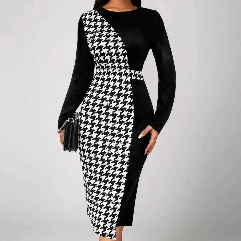 Multicolor Printing Cross Hem Neck Stripe Long Sleeve Plus Size Dress