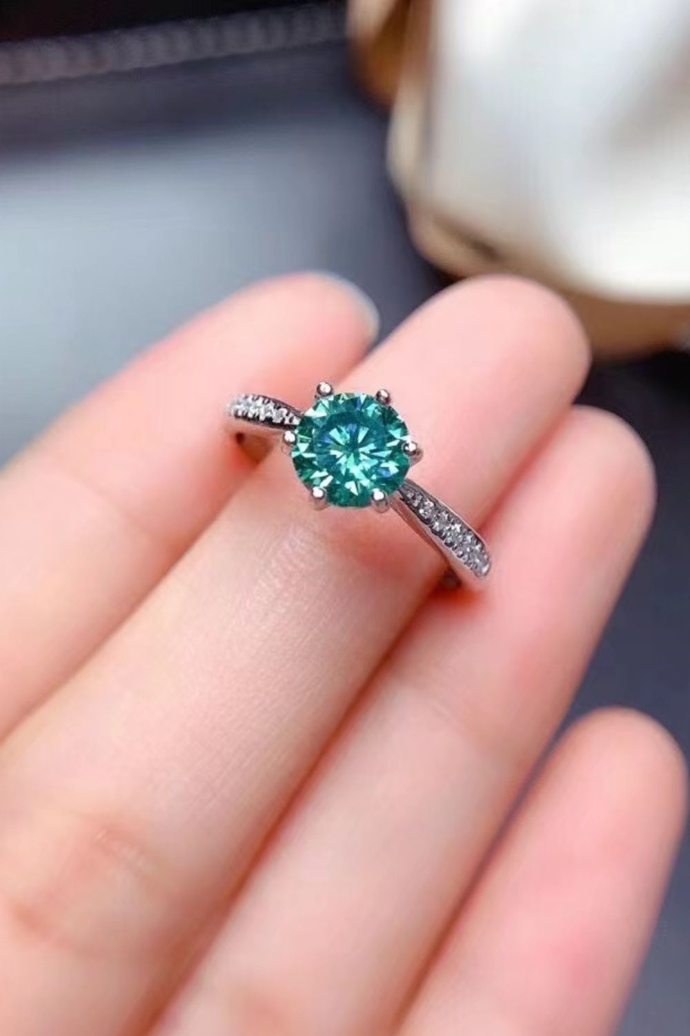 All For You 2 Carat Green Brilliant Round Cut Sparkala™ Platinum Over Pure Sterling Silver Ring
