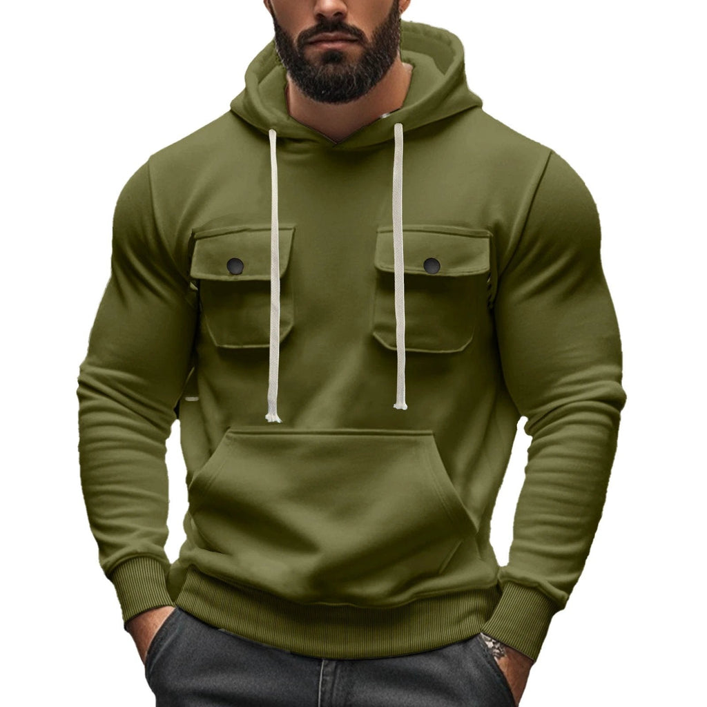 Men's  Multi-pocket Long Sleeve Solid Color Hoodies